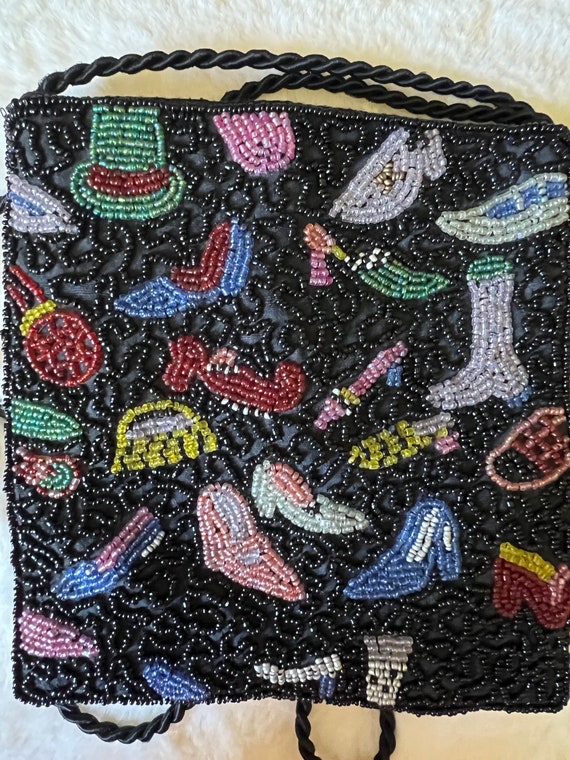Black and multi colored seed bead crossover bag - image 5
