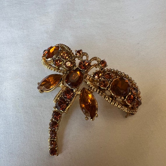 Vintage Dragonfly Amber topaz colored rhinestones… - image 10