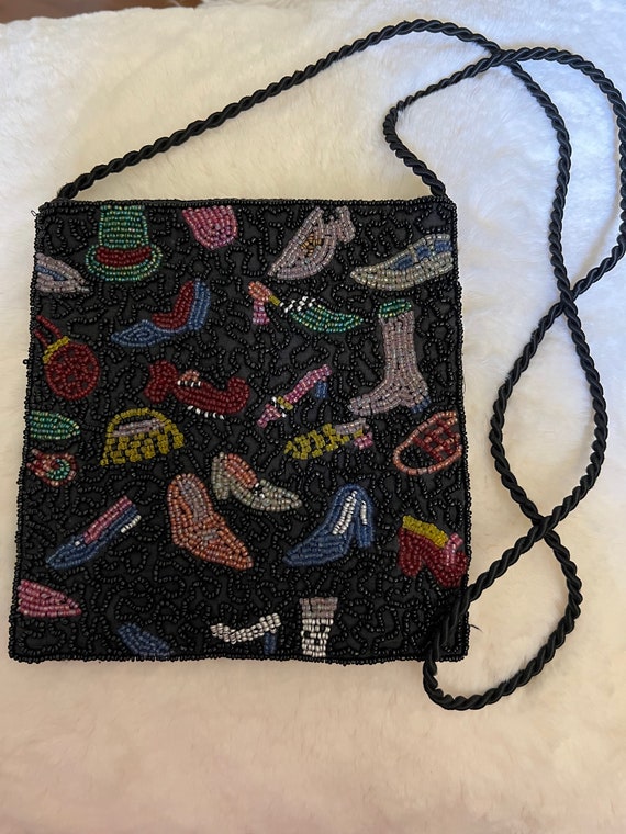 Black and multi colored seed bead crossover bag - image 1