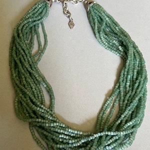 Vintage AK signed Green Glass bead necklace
