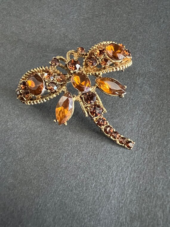 Vintage Dragonfly Amber topaz colored rhinestones… - image 3