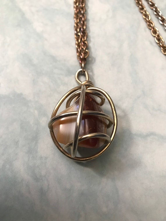 Wire wrapped Agate stone pendant necklace - image 3