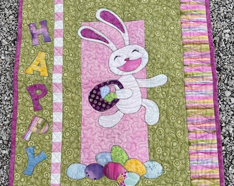 Handmade Happy Easter Bunny egg wall hanging quilt