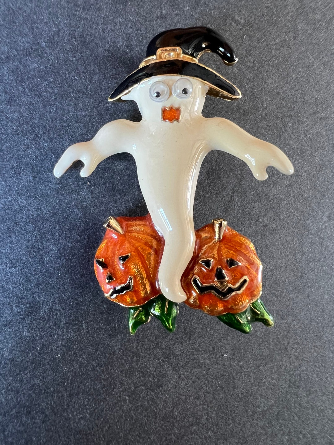 Vintage SFJ Halloween Ghost Pumpkin Googly Eyes Enamel Brooch Pin - Etsy
