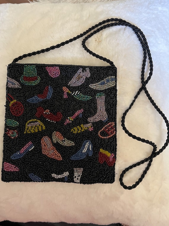 Black and multi colored seed bead crossover bag - image 2