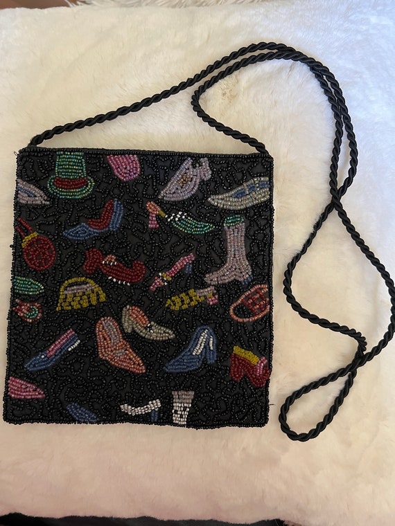 Black and multi colored seed bead crossover bag - image 2