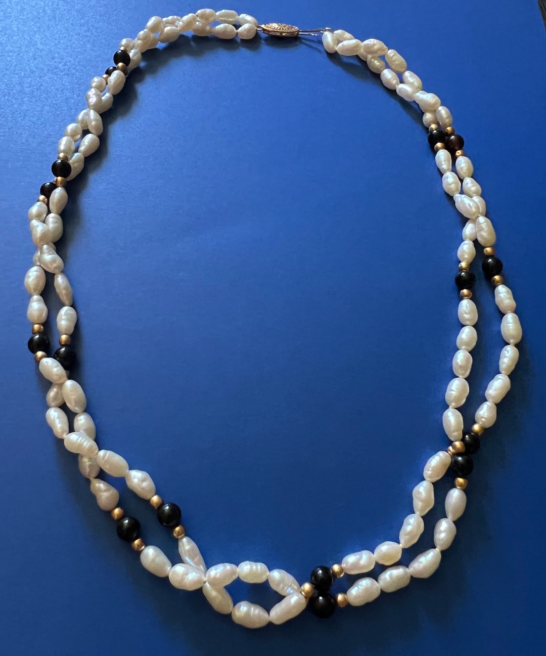 Vintage Seed Pearl Necklace With Black and Gold Beads in 14k Etsy