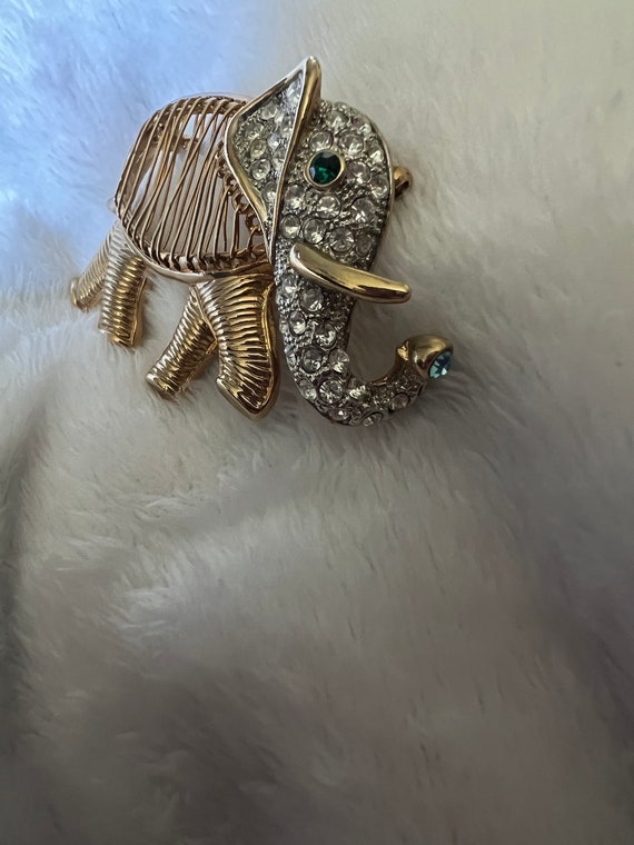 Broche éléphant émaillée Et Strass - Métal Doré, Thème Animalier - Neuf Sans Emballage