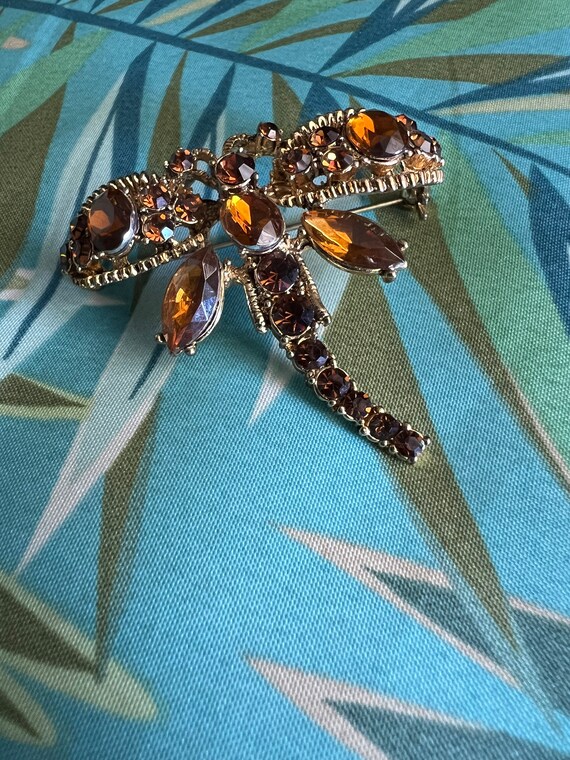 Vintage Dragonfly Amber topaz colored rhinestones… - image 6