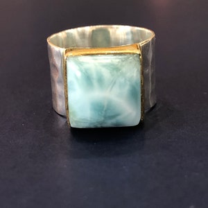 Stunning Wide Hammered 925 Silver Mixed Color Stone Ring