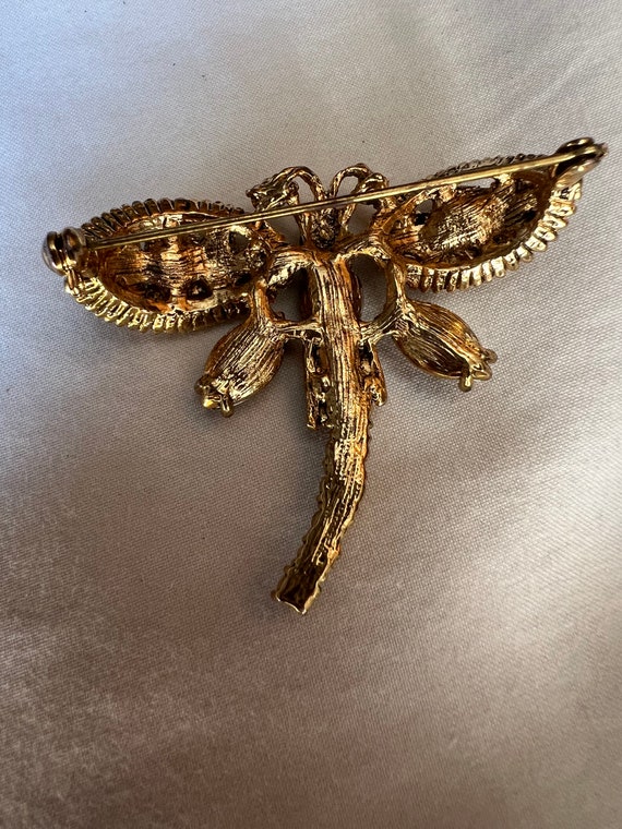 Vintage Dragonfly Amber topaz colored rhinestones… - image 9