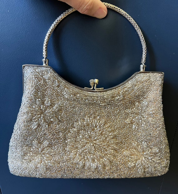 Vintage purse hand beaded with sequins zipper pocket inside
