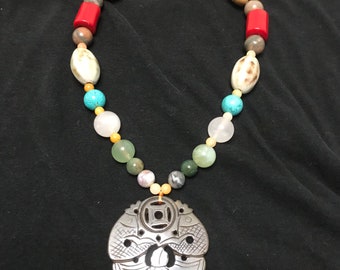 Collar de cuentas de cerámica multicolor vintage