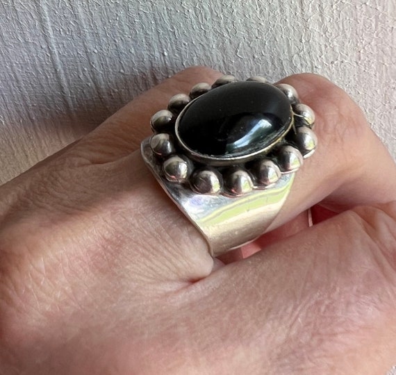 Vintage TM-97 Mexico 925 Sterling Black Onyx ring - image 1