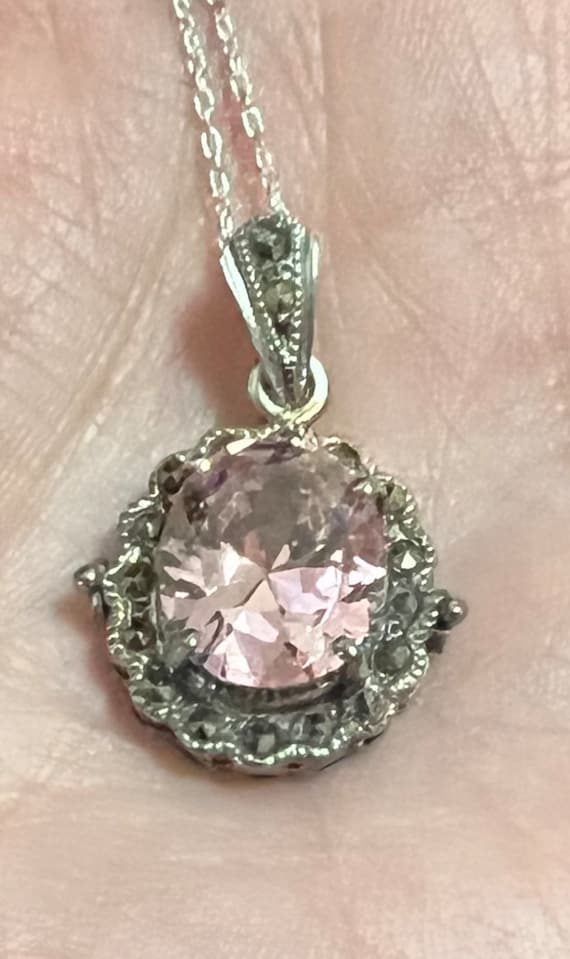 Vintage 925 light pink and Marcasite stone pendant