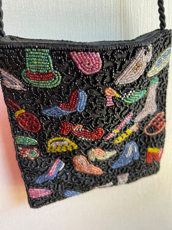Black and multi colored seed bead crossover bag - image 9