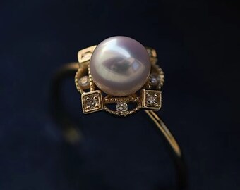 Sale Sterling silver pearl ring Large everyday ring,Pearl Cocktail ring Two tones gemstone ring Vintage Ring Mother of pearl cable ring