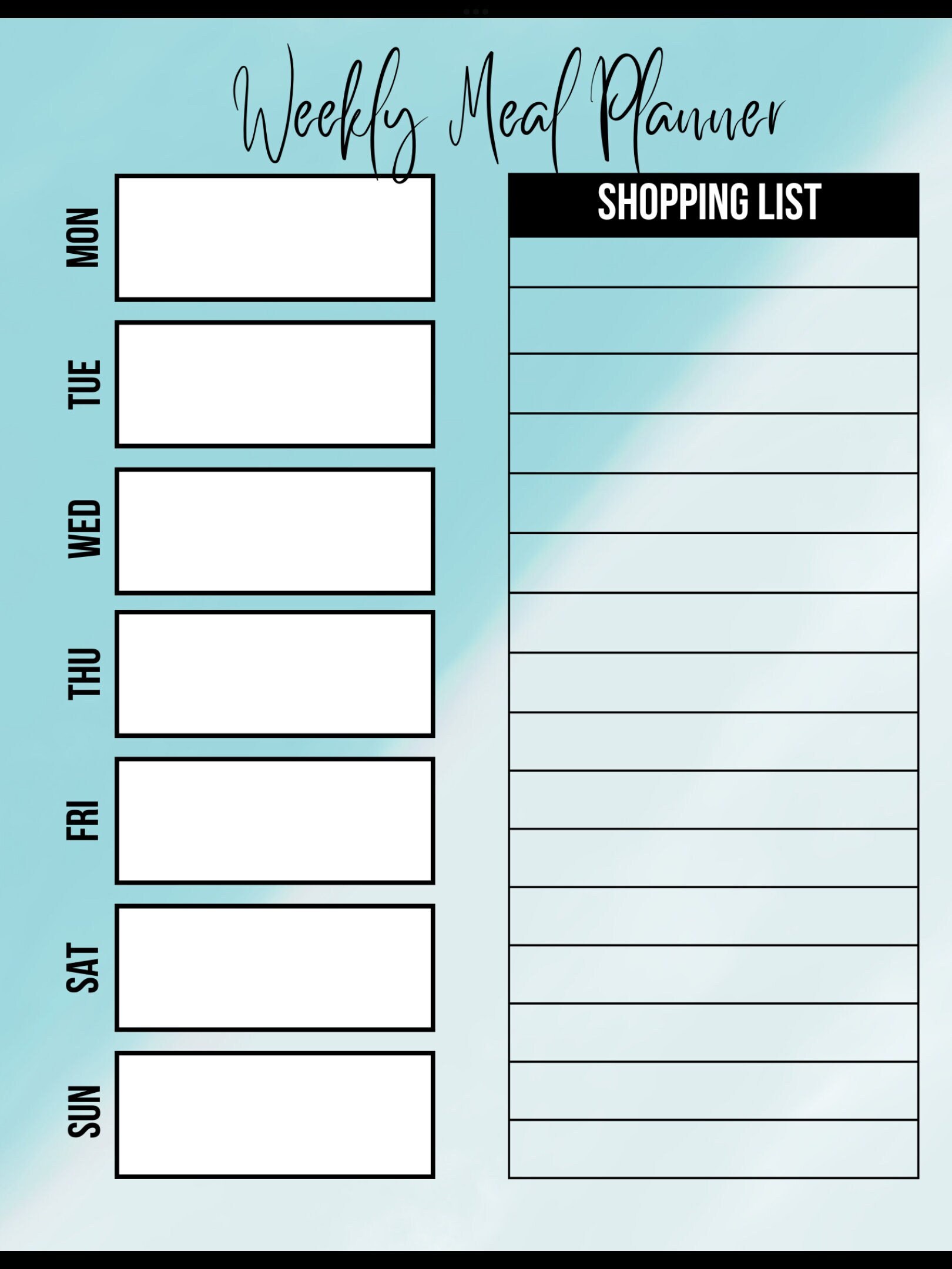 Weekly Meal Planner Template - Etsy