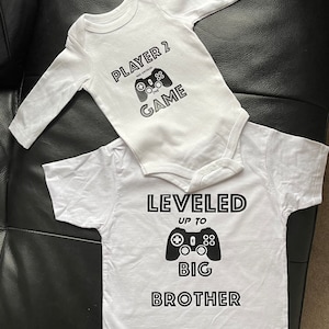 Sibling shirts, sibling onesie, big brother, little brother, leveled up to big brother, matching shirts, matching onesie, announcement shirt