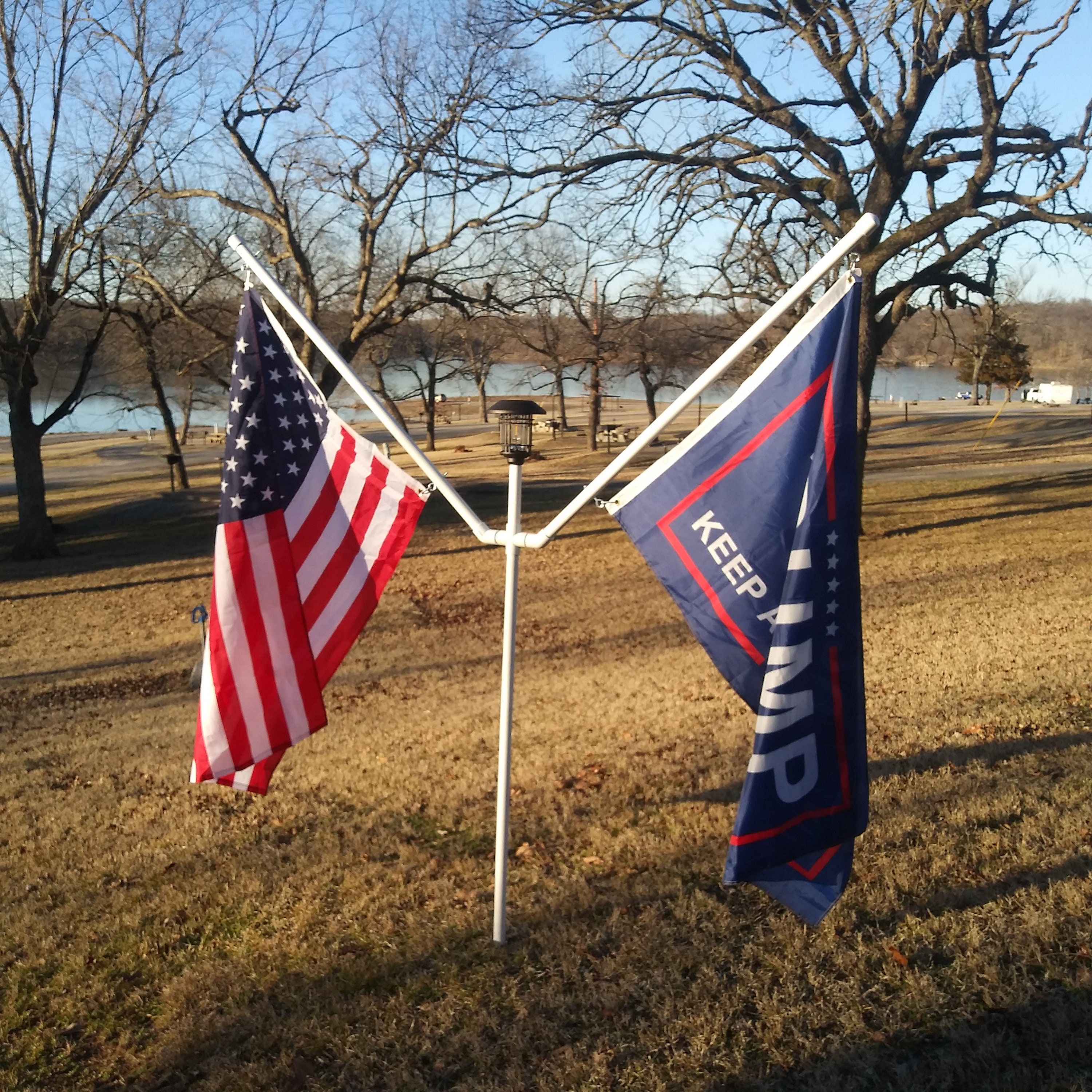 1 Inch RV Camping Light Rotating Heavy PVC Double Flag Pole Main