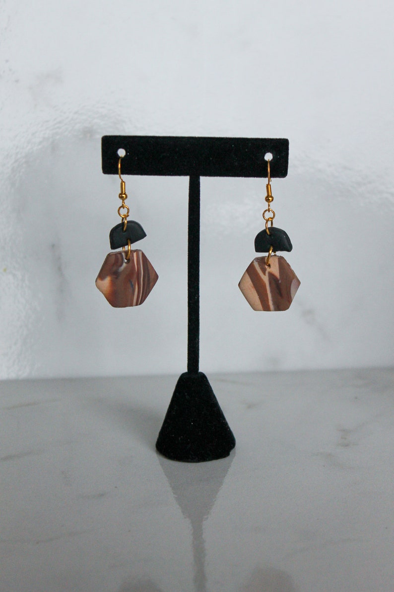 Woodgrain Hexagon Dangle Earrings