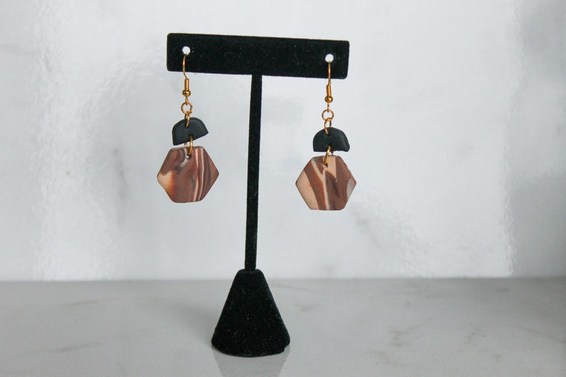 Woodgrain Hexagon Dangle Earrings