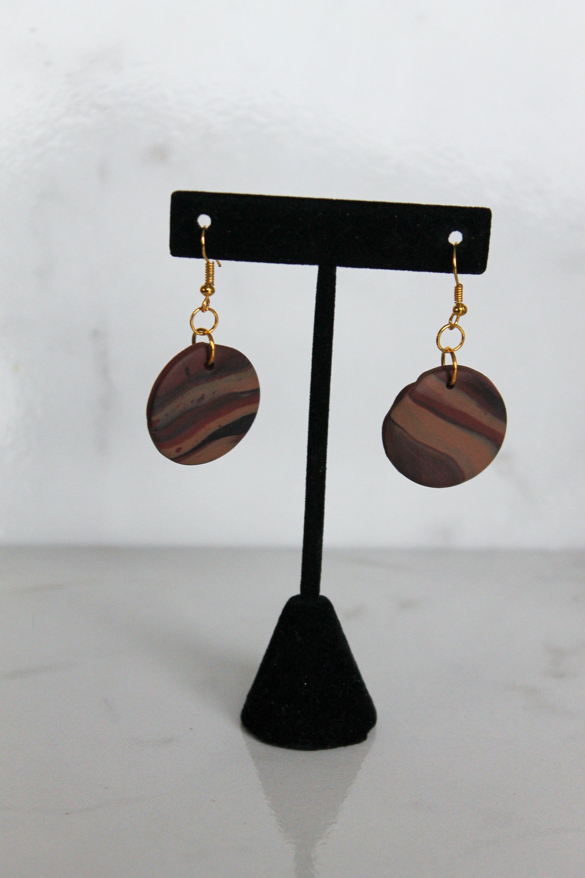 Woodgrain Simple Circle Polymer Clay Dangle Earrings Etsy