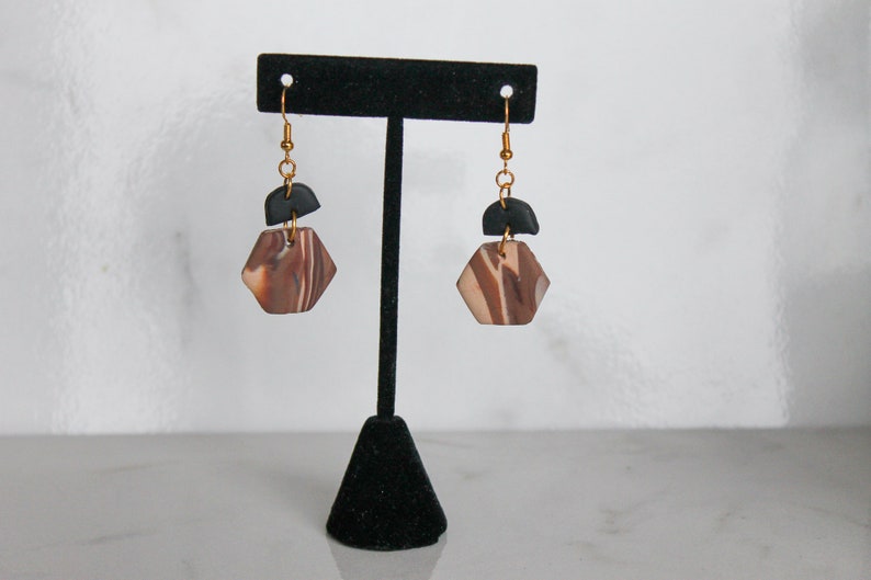 Woodgrain Hexagon Dangle Earrings