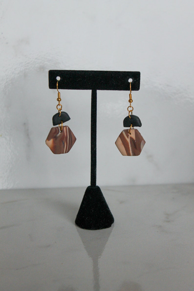 Woodgrain Hexagon Dangle Earrings