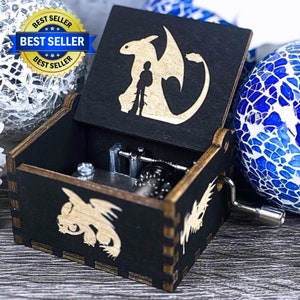 How to Train your Dragon Music Box Toothless Wooden Manual Crank Personalize Customize Birthday Unique Gift Special Keepsake Romantic Flight