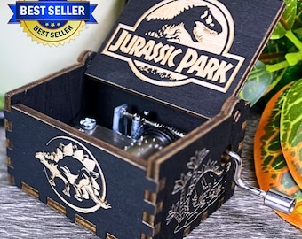 JURASSIC PARK Music Box Wood Manual Crank Engraved Personalize Custom Birthday Anniversary Unique Gift Engagement Gift Wedding Handmade V.1