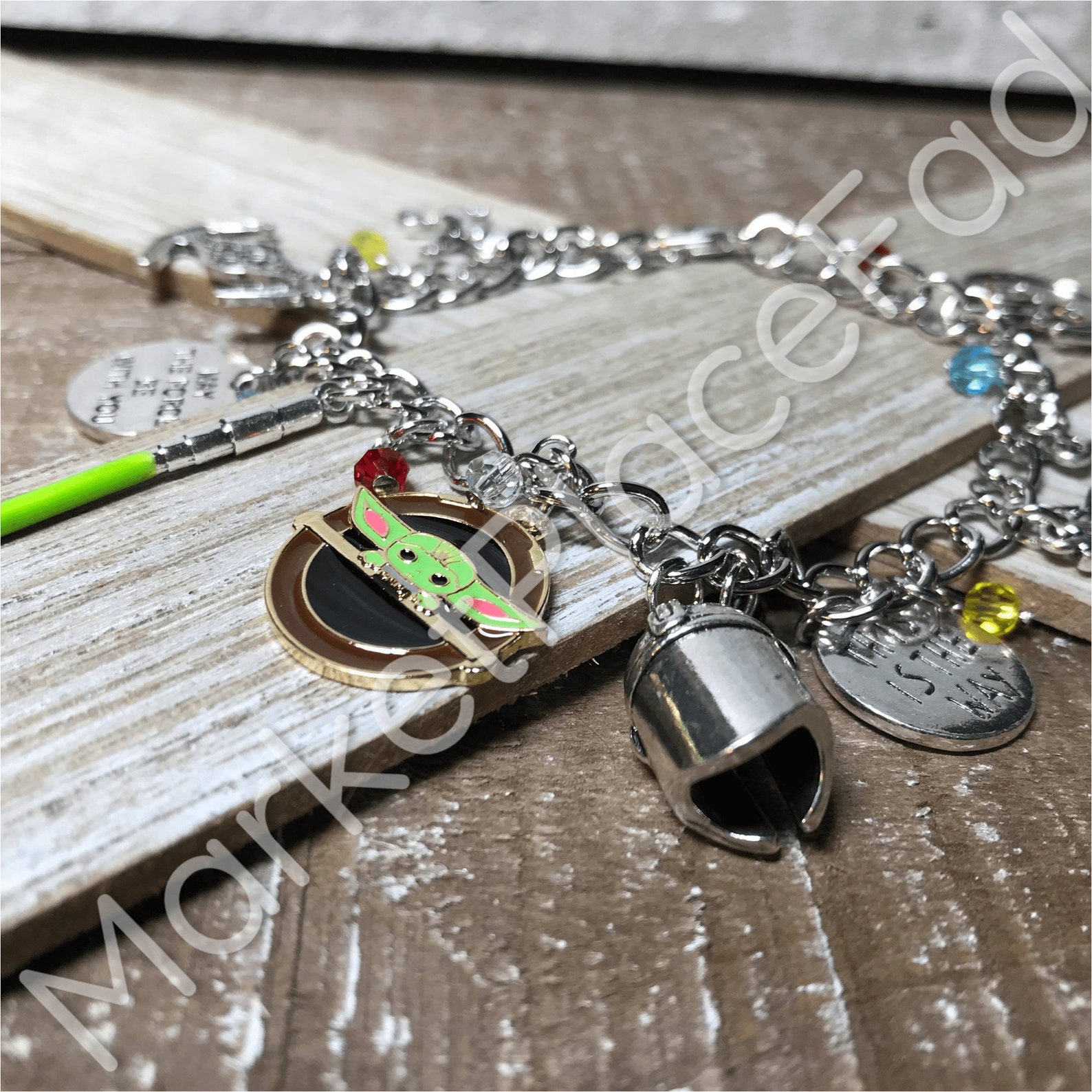 Baby Yoda Child Mandalorian Silver Bracelet Charms Lightsaber Etsy
