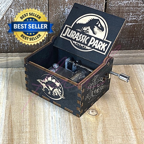 JURASSIC PARK Music Box Wood Manual Crank Engraved Personalize Custom Birthday Anniversary Unique Gift Engagement Gift Wedding Handmade V.1