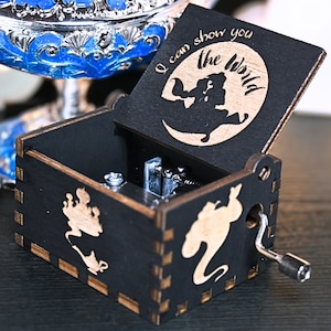 Aladdin Music Box A Whole New World Music Box Manual Crank Wood Engrave Custom Personalize Keepsake Gift Idea Birthday Wedding Anniversary