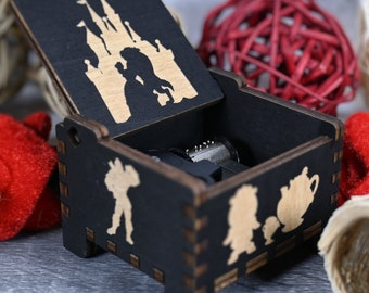 Beauty and the Beast Music Box Wind-Up Automatic Auto Wooden Engraved Custom Keepsake Gift Birthday Wedding Anniversary Tale As Old As Time