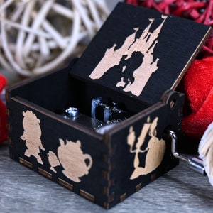 Beauty and the Beast Music Box Manual Hand Crank Wood Custom Personal Keepsake Gift Engagement Wedding Anniversary Song Tale as Old As Time