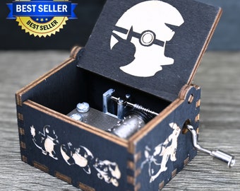 Pokemon Music Box Wooden Handmade Manual Crank Engraved Personalize Customize Birthday Unique Gift Keepsake Gotta Catch Em All Theme Song