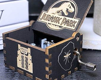 Jurassic Park Music Box Handmade Wooden Manual Hand Crank Engraved Personalize Customize Birthday Anniversary Unique Gift Wrapping Options