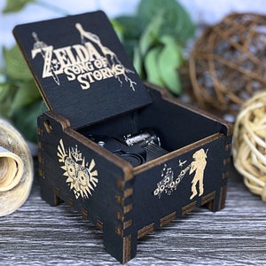 Legend of Zelda Music Box Wind-Up Automatic Auto Wood Handmade Ocarina of Time Gift Plays 2-3 Minutes Song of Storms Make it Rain Music Box