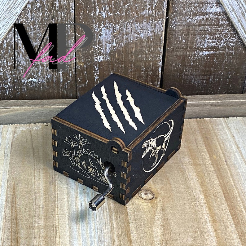 JURASSIC PARK Music Box Wood Manual Crank Engraved Personalize Etsy