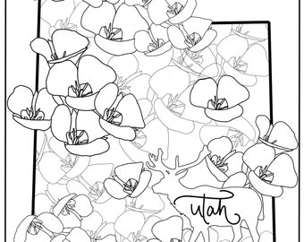 State Coloring Page, Utah, Flowers, State Flower, State Animal, Animal, USA Coloring Page
