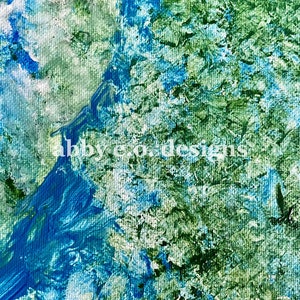Blauwe &groene gevouwen notitiekaart - originele abstracte schilderij wenskaart