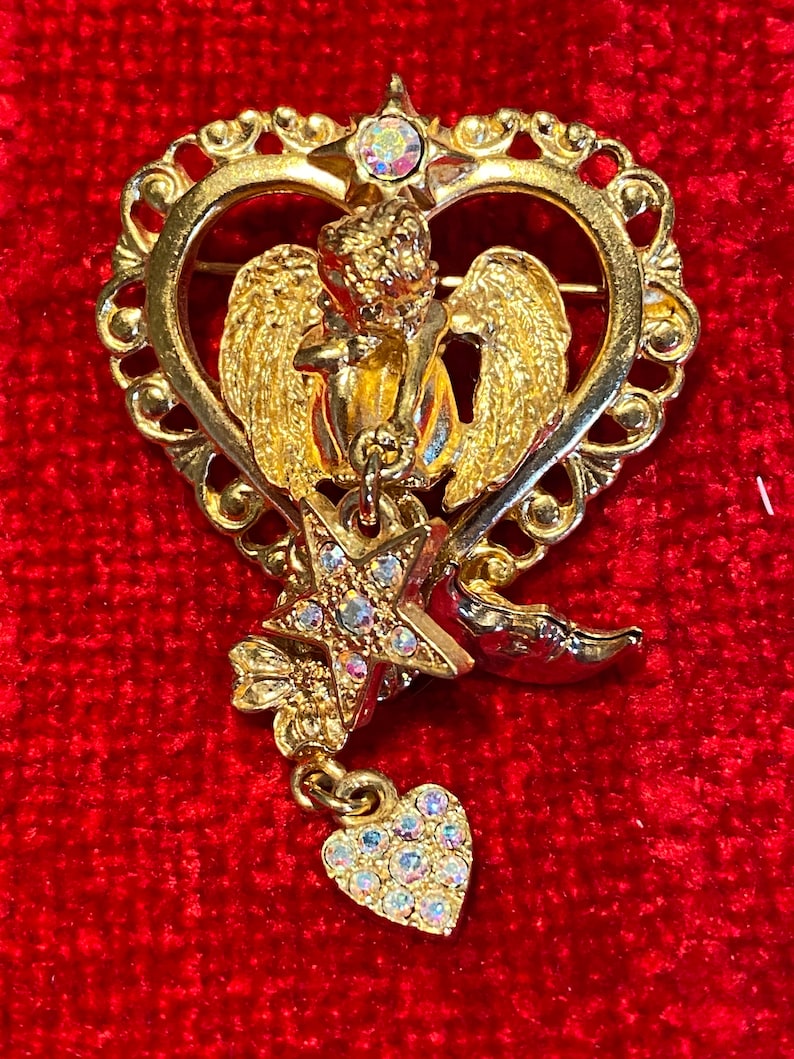 Kirk\u2019s Folly Celestial Cherub and heart Brooch