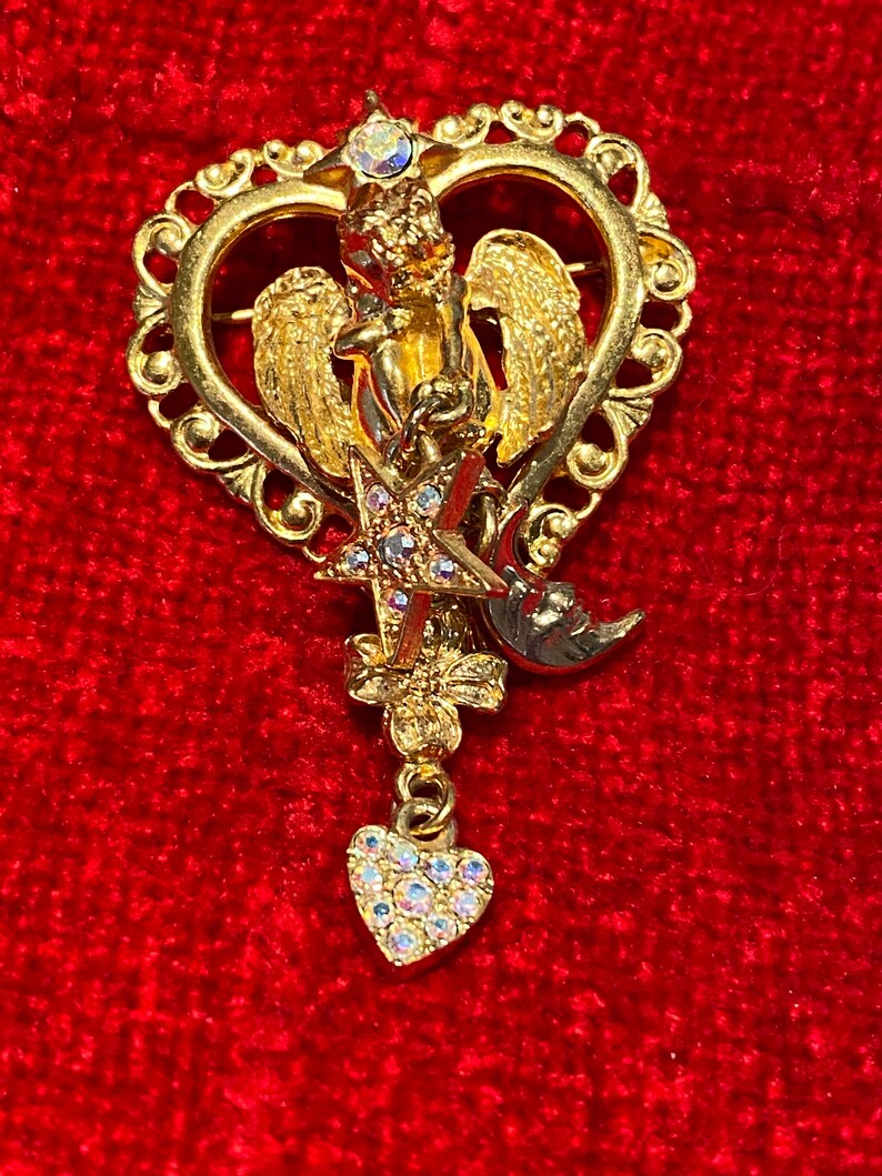 Kirk\u2019s Folly Celestial Cherub and heart Brooch