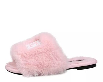 coco chanel fur slides