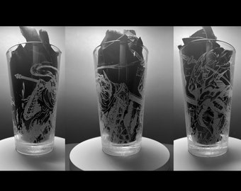 Undead Warrior Vs Dragon Slayer- Laser Engraved Pint Glass