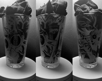 Dark Mask and Skeleton Boy - Laser Engraved Pint Glass