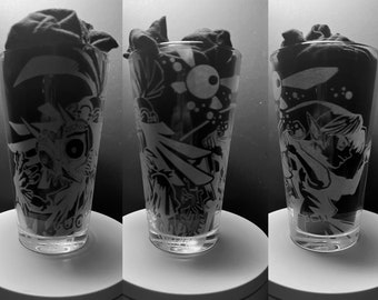Skeleton Kid and Boy Hero - Laser Engraved Pint Glass