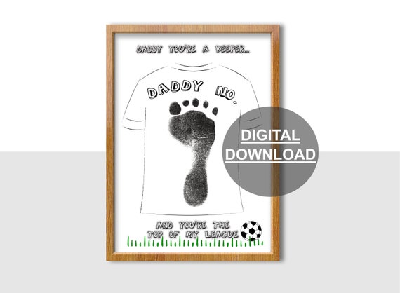 Daddy Baby Footprint Template Football Fan Fathers Day Digital