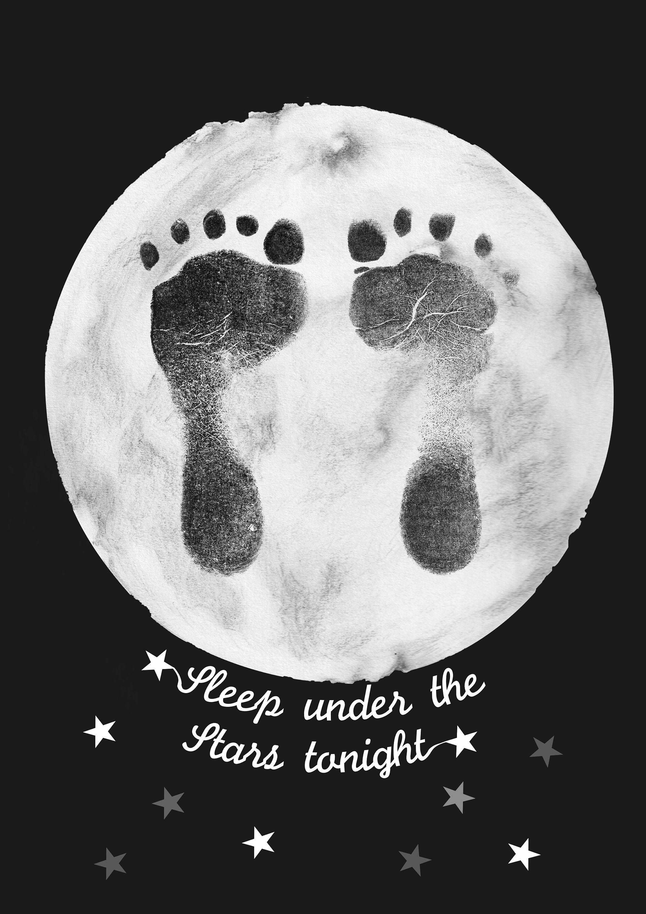 Moon Nursery Printable Wall Art, Digital Download, Baby Footprint